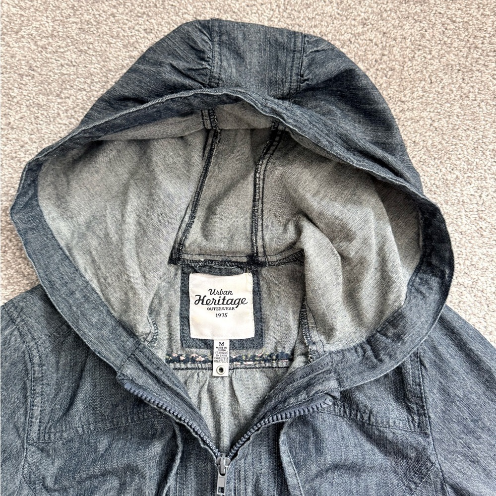 Urban Heritage Dark Blue Hooded Jean Jacket with 3/4 length Sleeves - Picture 5 of 7